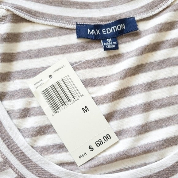 3 for 30! SALE Max Edition Striped Short Sleeve Assymetrical Tunic Top NWT Sz M - Picture 5 of 12